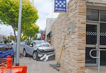 Pedestrian struck in four-car crash