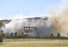 Fire rips through property