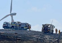 Grass fire threatens windfarm