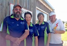 South East tennis winners ace event at Blue Lake Sports Park Peter Barry,trish Douglas, Helen Rathjen, Bill Chapman TBW Newsgroup
