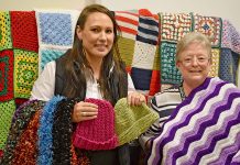 City textile group donates crochet blankets and beanies Kristi Leamey And Val Milner TBW Newsgroup