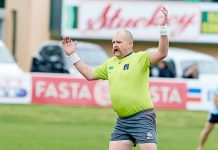 Field umpire Bruce McLaughlin officiates 400th senior Western Border football game North V East Football & Netball TBW Newsgroup