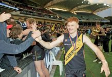 Former Mount Burr player star in SANFL grand final Glenelg Agnew Celebrate TBW Newsgroup