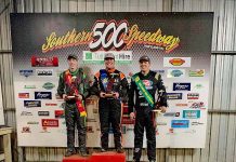 Mount Gambier wingless sprint drivers podium in Victorian Super Series final Kirby Hillyer, Travis Millar, Mitchell Broome Podiumweb TBW Newsgroup