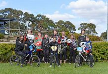 Blue Lake BMX riders dominate Victorian State Championships Mercedes Scott, Brad Jennings, Jasmine Morgan, Cedar Scott, Raine Scott, Vespa Scott, Riley Morgan, Front Jade Jennings, Jaques Aslin And Lilly Jones Dsc 2129 TBW Newsgroup