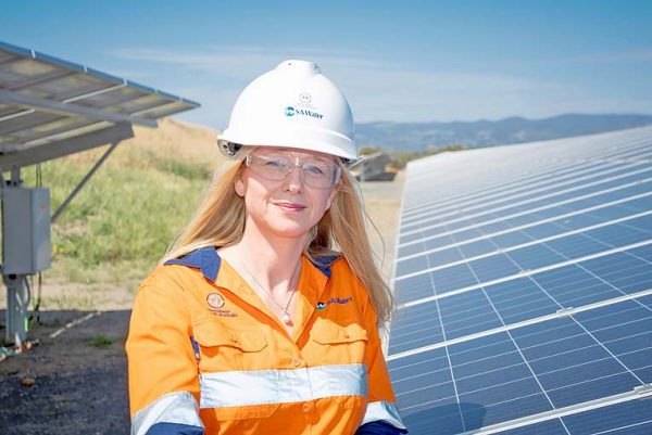 Sa Water Senior Manager Zero Cost Energy Future Nicola Murphy With One Of The Utilitys Existing Solar Arrays TBW Newsgroup