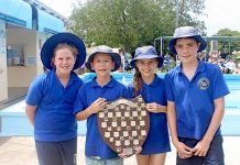 Students dive into swim carnival event Winning Team Rymill House Leaders Mia, Finn, Nellie And Ben TBW Newsgroup